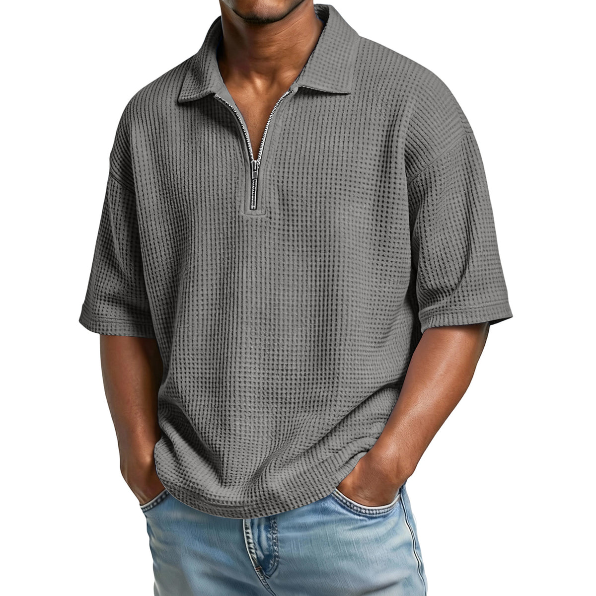 VARQORA men's waffle knit polo shirt
