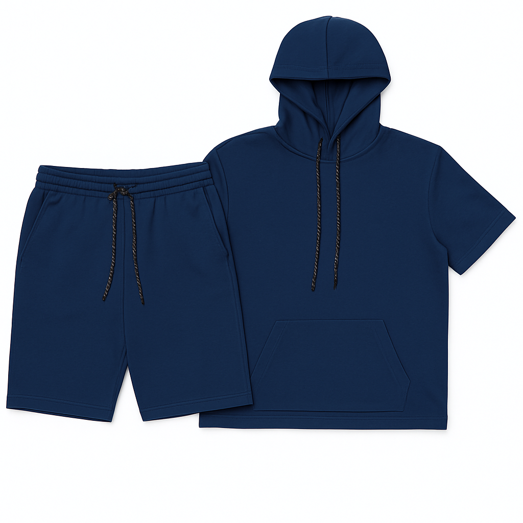 VARQORA men's navy-blue hoodie and shorts matching set